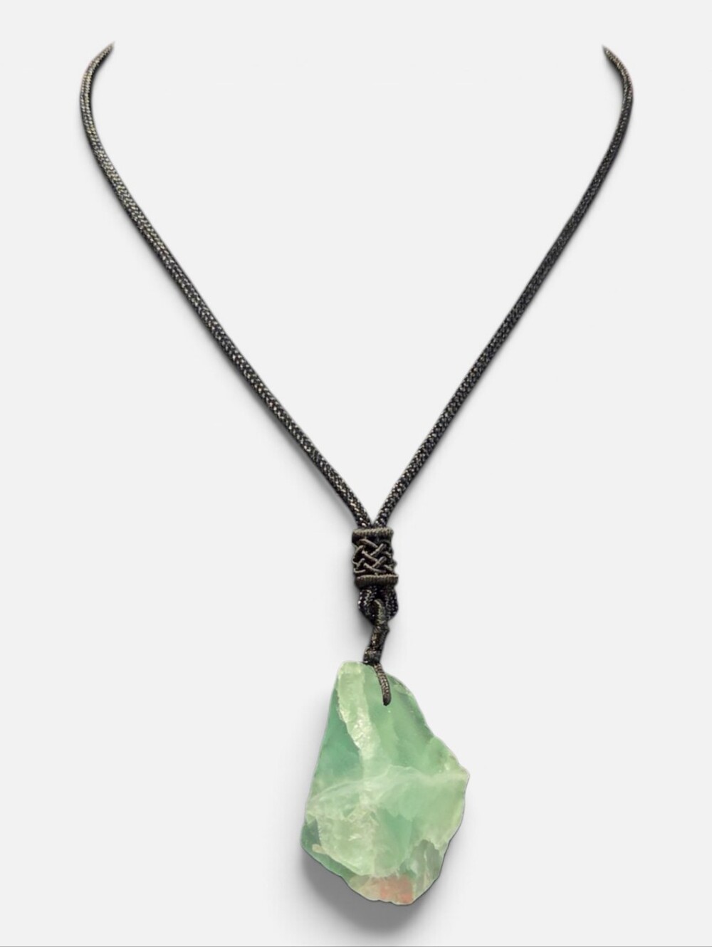 Green Aventurine Pendant On Black Silk/Nylon Knotting Thread, Adjustable